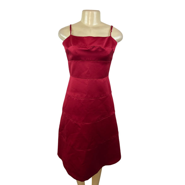 BCBGMAXAZRIA Red Sleeveless Satin Spaghetti Strap Midi Dress Sz 6