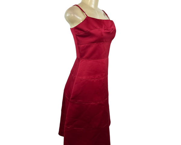 BCBGMAXAZRIA Red Sleeveless Satin Spaghetti Strap Midi Dress Sz 6
