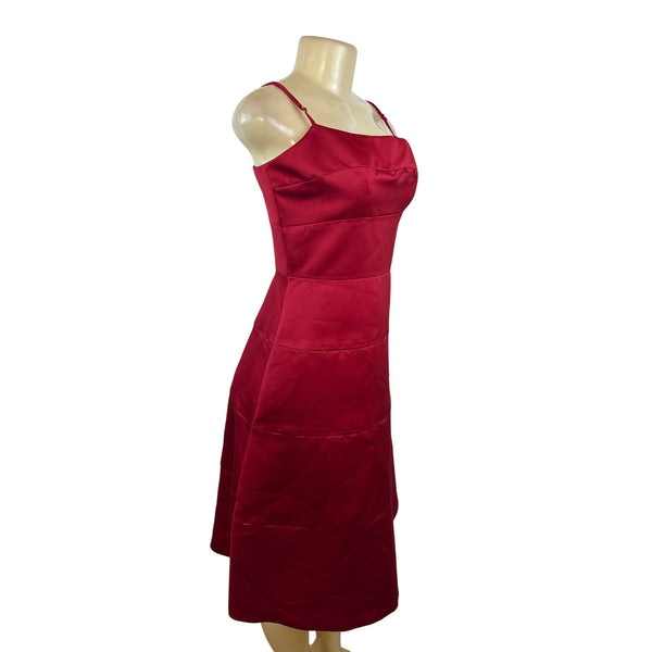 BCBGMAXAZRIA Red Sleeveless Satin Spaghetti Strap Midi Dress Sz 6