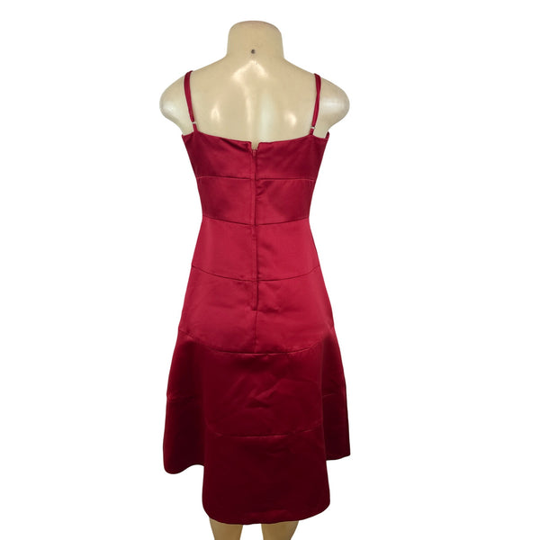 BCBGMAXAZRIA Red Sleeveless Satin Spaghetti Strap Midi Dress Sz 6