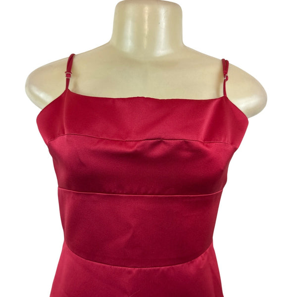 BCBGMAXAZRIA Red Sleeveless Satin Spaghetti Strap Midi Dress Sz 6