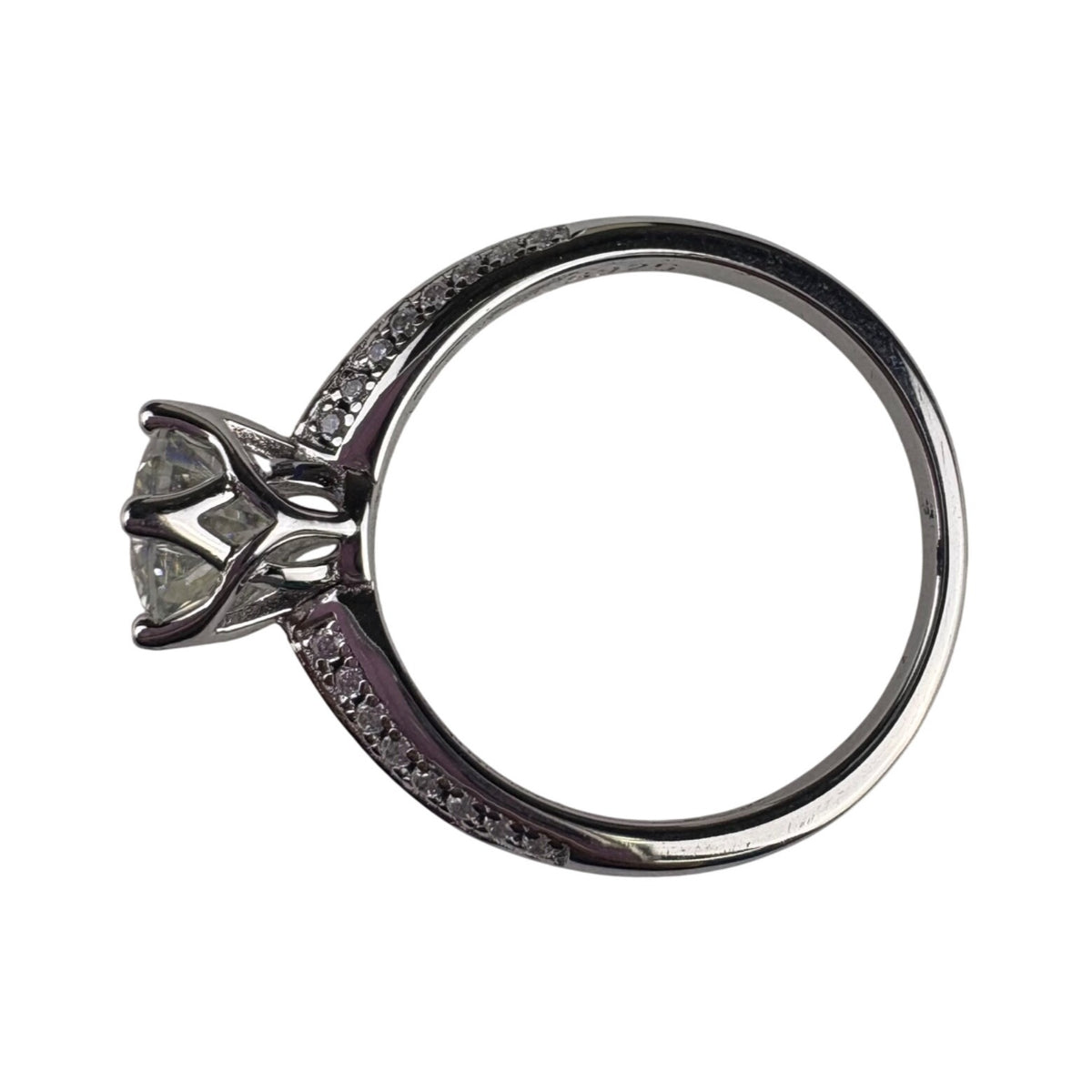 Sterling Silver Womens Moissanite Solitaire Ring With Accents Brilliant Cut Size 6