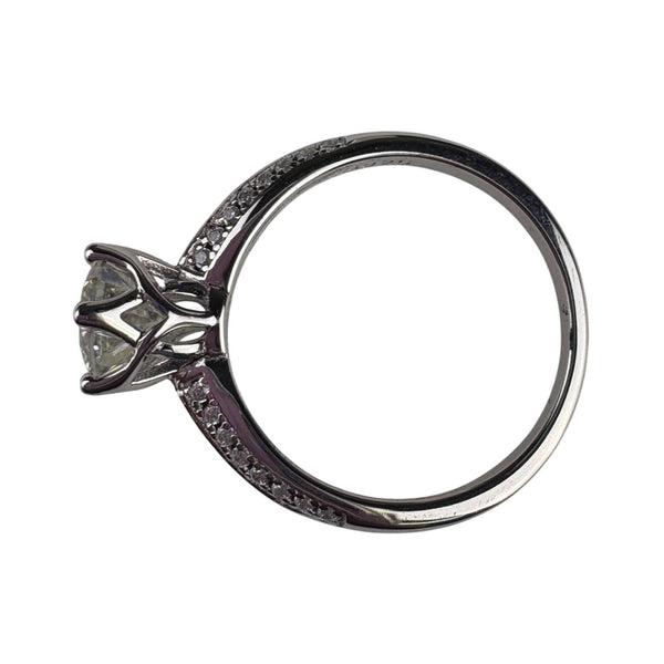 Sterling Silver Womens Moissanite Solitaire Ring With Accents Brilliant Cut Size 6