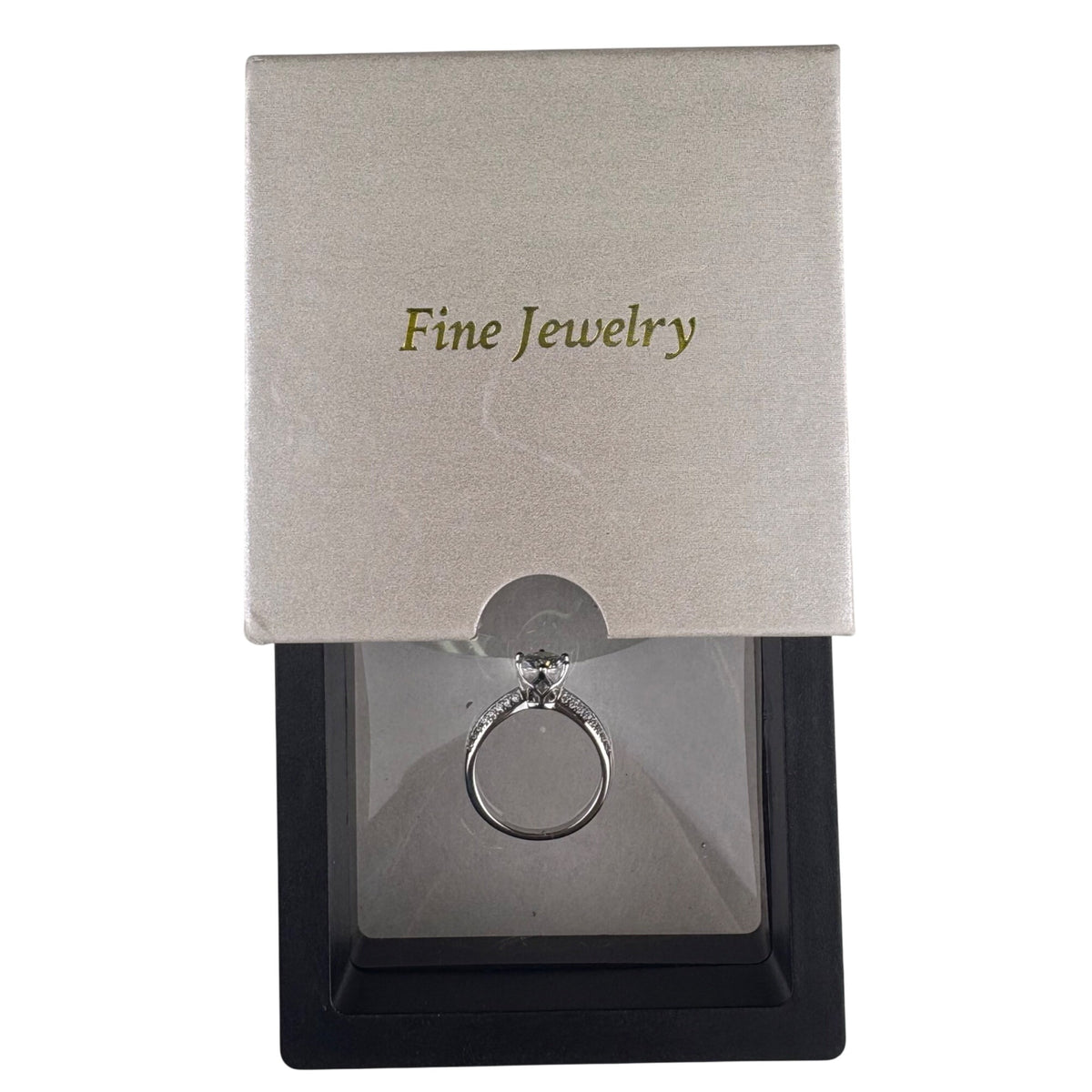 Sterling Silver Womens Moissanite Solitaire Ring With Accents Brilliant Cut Size 6