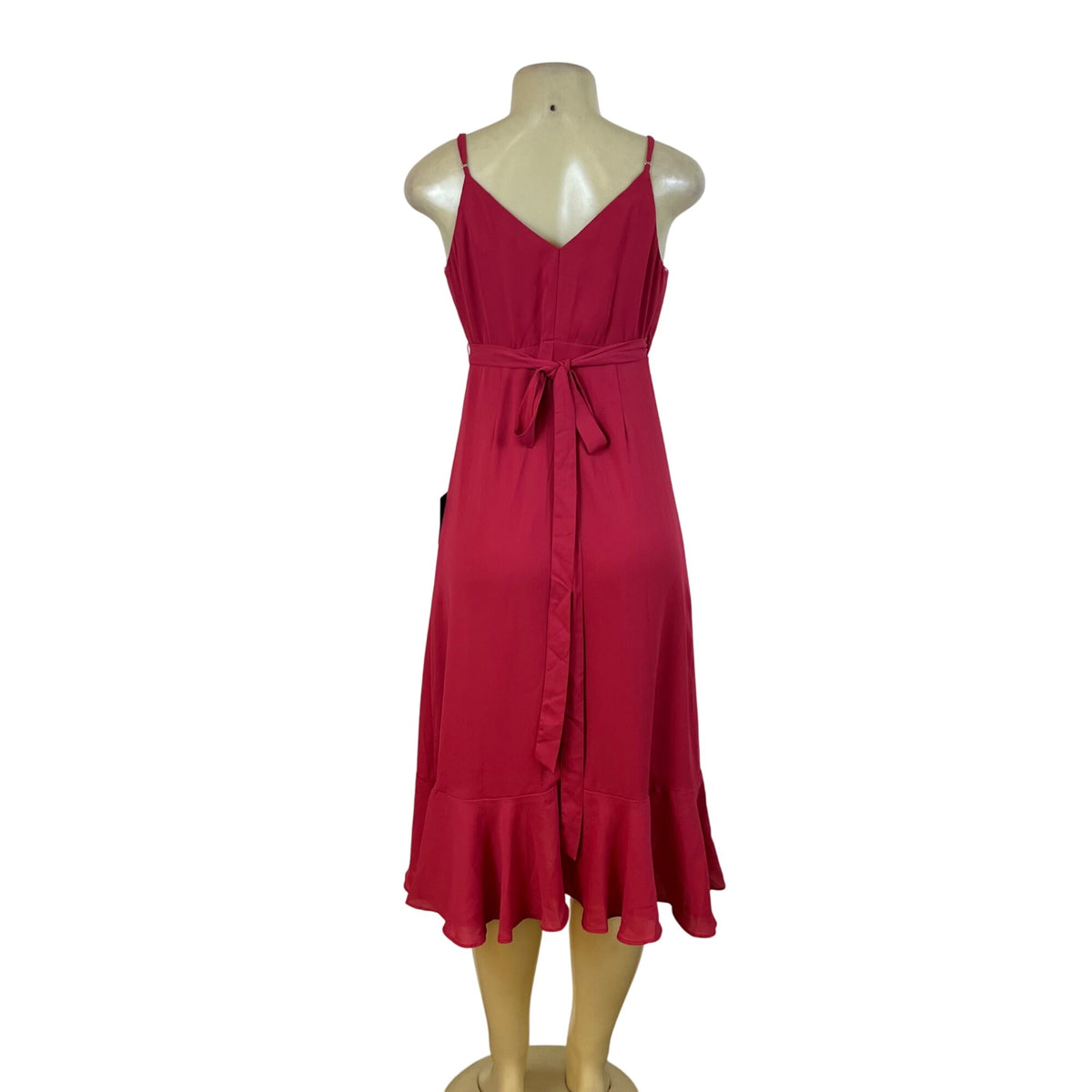 Lulus Womens Red Polyester Wrap Ruffle Midi Dress Spaghetti Straps Size S