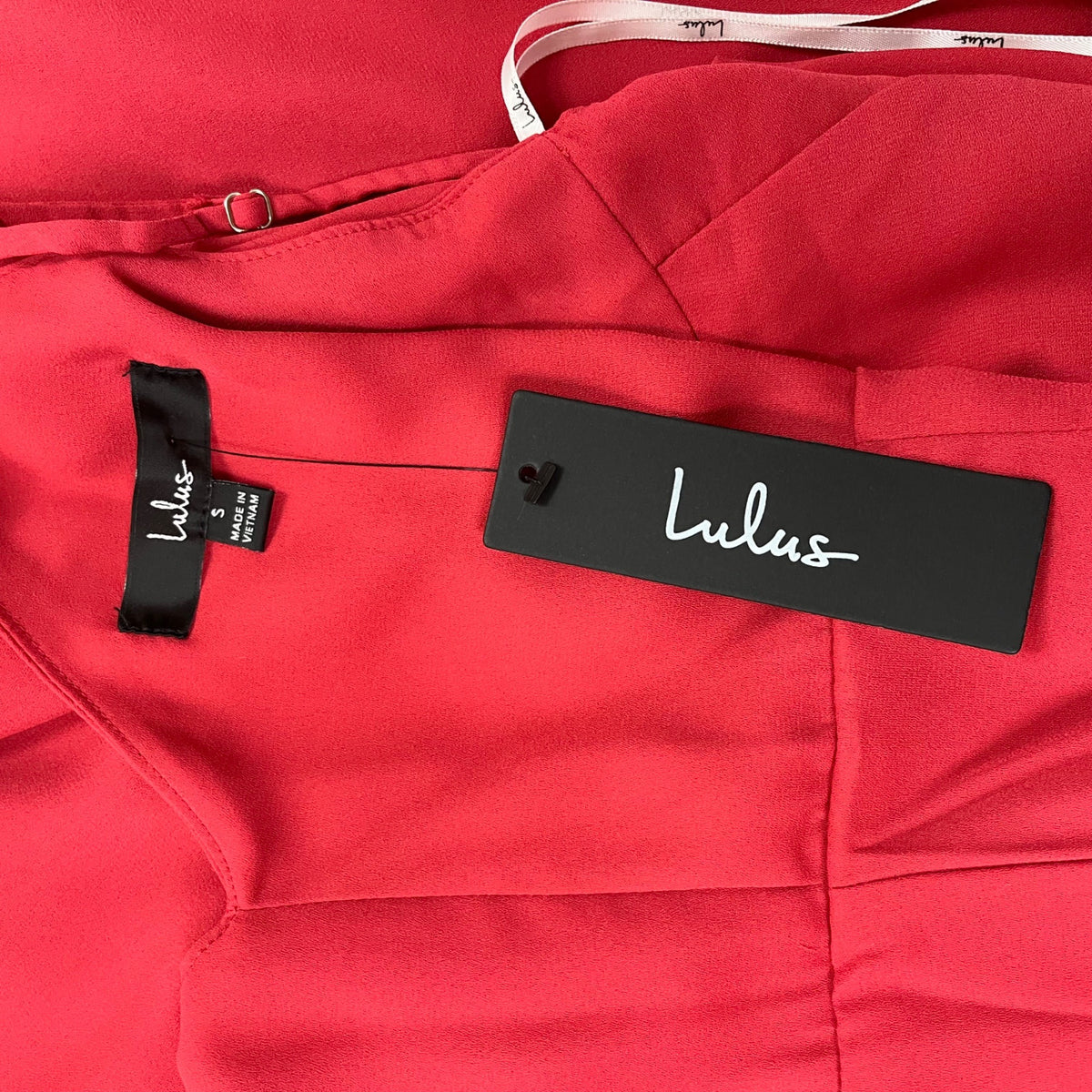 Lulus Womens Red Polyester Wrap Ruffle Midi Dress Spaghetti Straps Size S