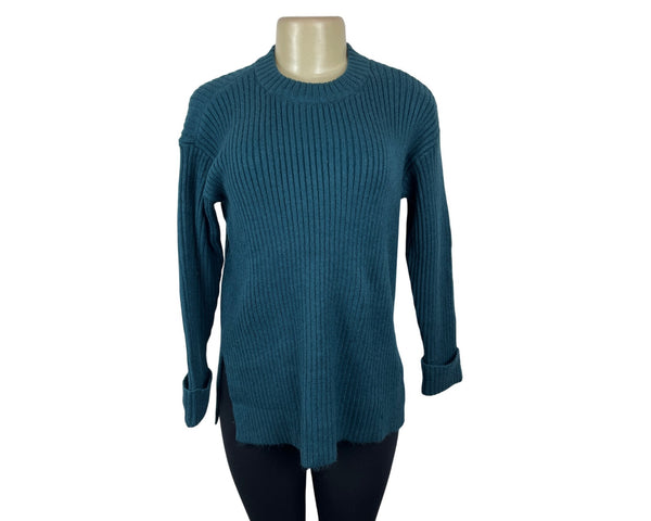 Ann Taylor Teal Ribbed Knit Sweater Long Sleeve Crew Neck Sz Meduim Petite