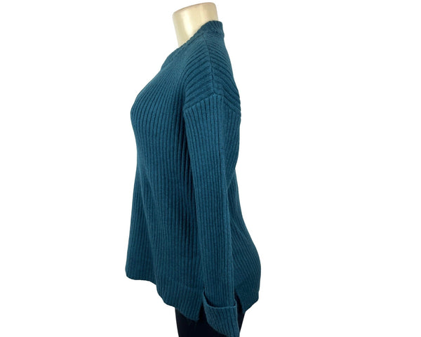 Ann Taylor Teal Ribbed Knit Sweater Long Sleeve Crew Neck Sz Meduim Petite