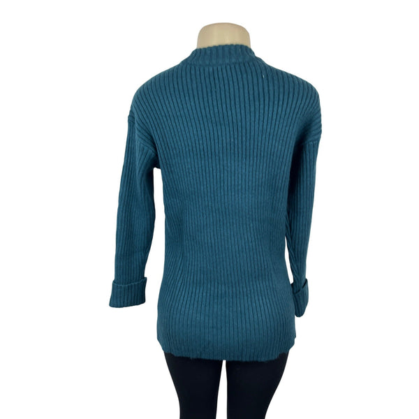 Ann Taylor Teal Ribbed Knit Sweater Long Sleeve Crew Neck Sz Meduim Petite