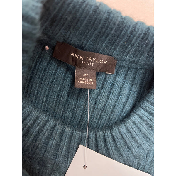 Ann Taylor Teal Ribbed Knit Sweater Long Sleeve Crew Neck Sz Meduim Petite