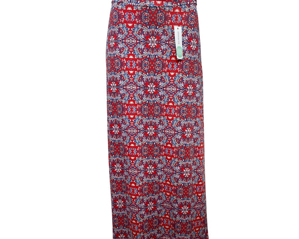 Gilli Red Floral Geometric Maxi Skirt Stretchy Waistband Size MP- New