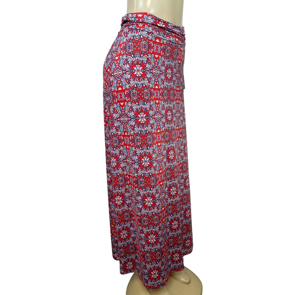 Gilli Red Floral Geometric Maxi Skirt Stretchy Waistband Size MP- New