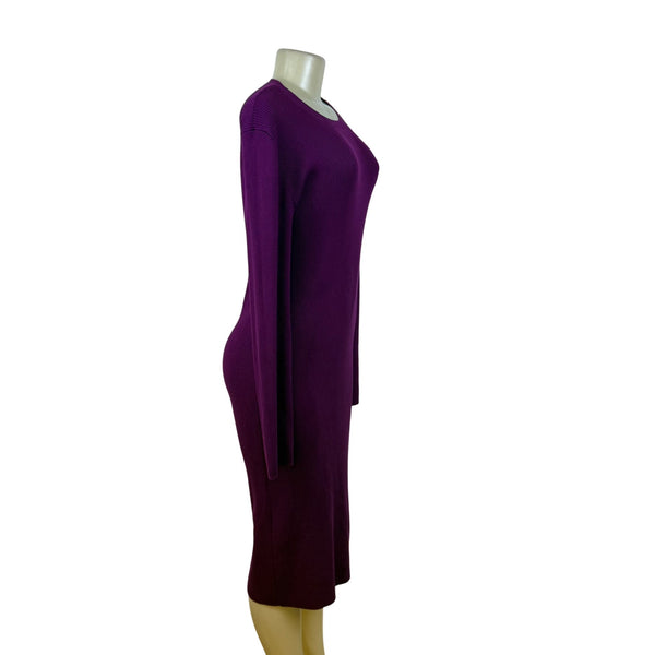 Nine West Purple Ribbed Knit Long Sleeve Midi Sweater Dress Stretchy Sz XXL