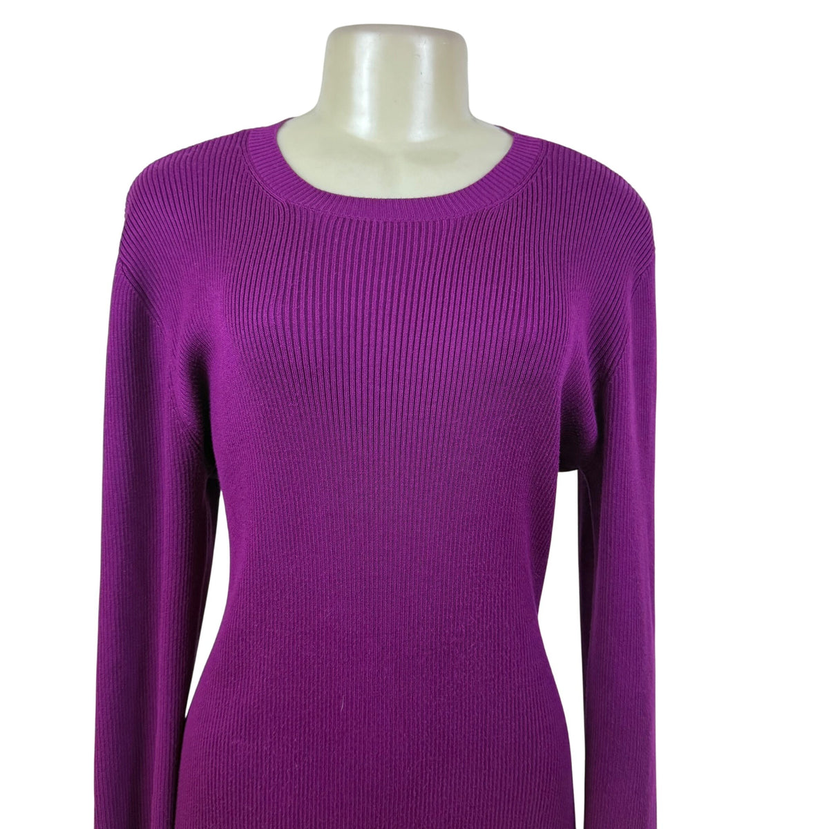 Nine West Purple Ribbed Knit Long Sleeve Midi Sweater Dress Stretchy Sz XXL