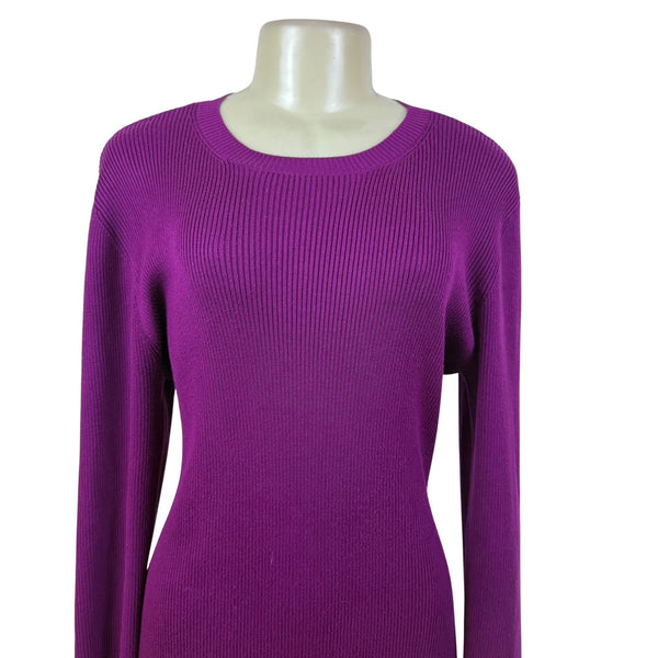 Nine West Purple Ribbed Knit Long Sleeve Midi Sweater Dress Stretchy Sz XXL