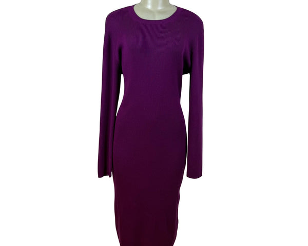 Nine West Purple Ribbed Knit Long Sleeve Midi Sweater Dress Stretchy Sz XXL