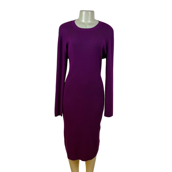 Nine West Purple Ribbed Knit Long Sleeve Midi Sweater Dress Stretchy Sz XXL