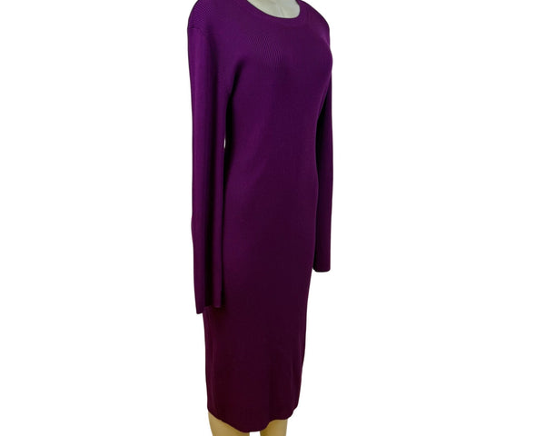 Nine West Purple Ribbed Knit Long Sleeve Midi Sweater Dress Stretchy Sz XXL