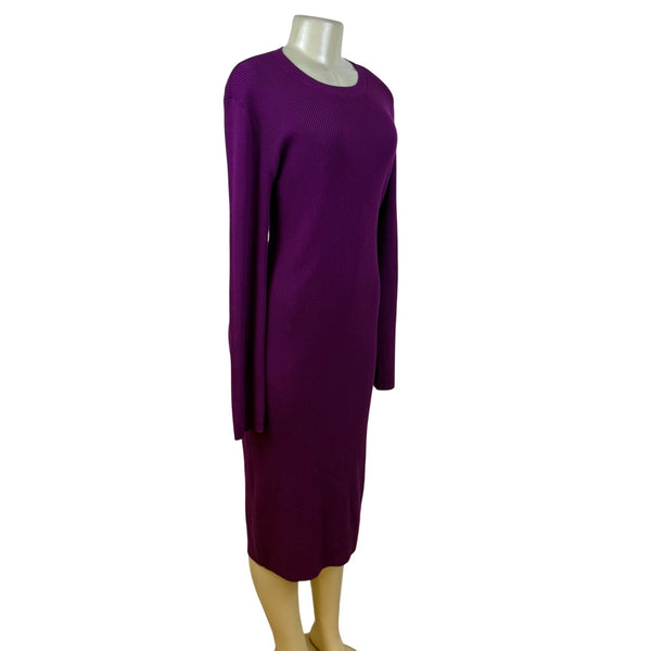 Nine West Purple Ribbed Knit Long Sleeve Midi Sweater Dress Stretchy Sz XXL