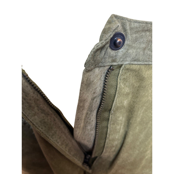 S.M.H. Vintage Olive Green Leather High-Waisted Loose-Fit Trousers Size 14