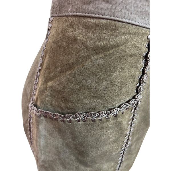 S.M.H. Vintage Olive Green Leather High-Waisted Loose-Fit Trousers Size 14