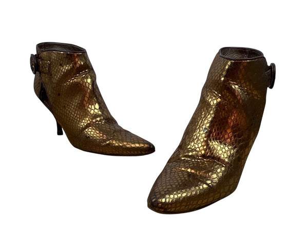 Miss Sofi Gold Snake Print Kitten Heels & Buckle Closure Ankle Booties Sz 35.5