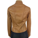 TCEC Women Tan Leather Jacket With Leopard Print Lining Szize M