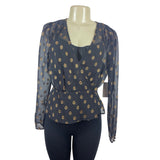 Chelsea- 28 Women Black & Gold Wrap Blouse With Geometric Print Button Sz S- New