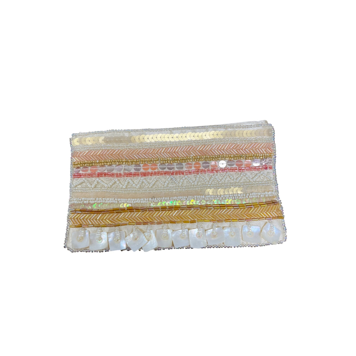 Beaded Ivory Polyester Womens Satin Decorative Clutch Made In India