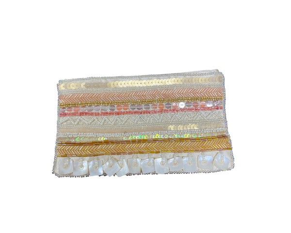 Beaded Ivory Polyester Womens Satin Decorative Clutch Made In India