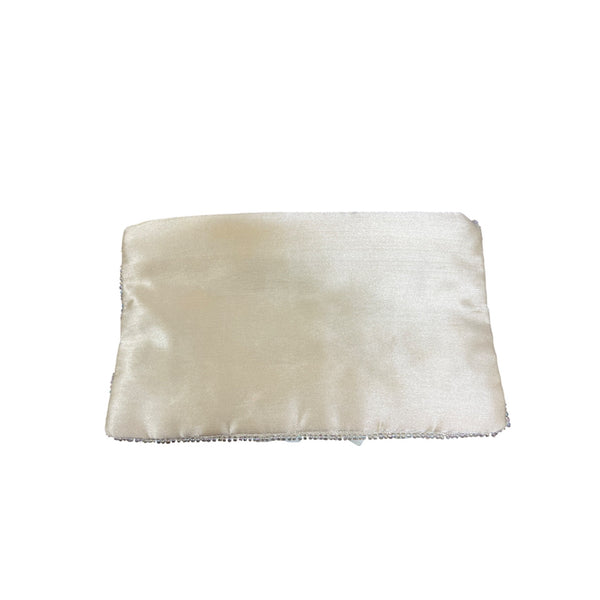 Beaded Ivory Polyester Womens Satin Decorative Clutch Made In India