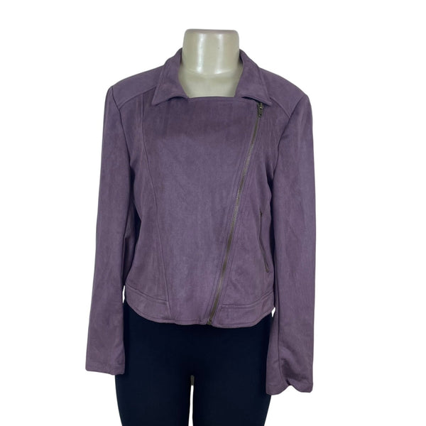 Eden Society Womens Purple Drapey Moto Jacket Stitch Sz L - New