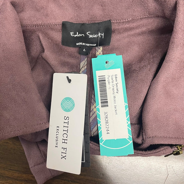 Eden Society Womens Purple Drapey Moto Jacket Stitch Sz L - New