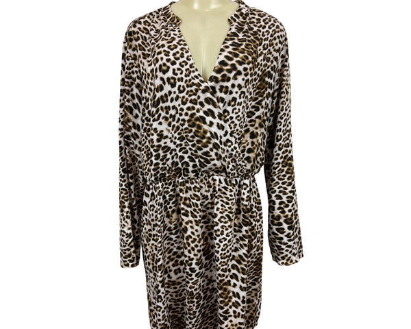 All in Favor Women's Leopard Print V Collar Loose Dress Size XL
