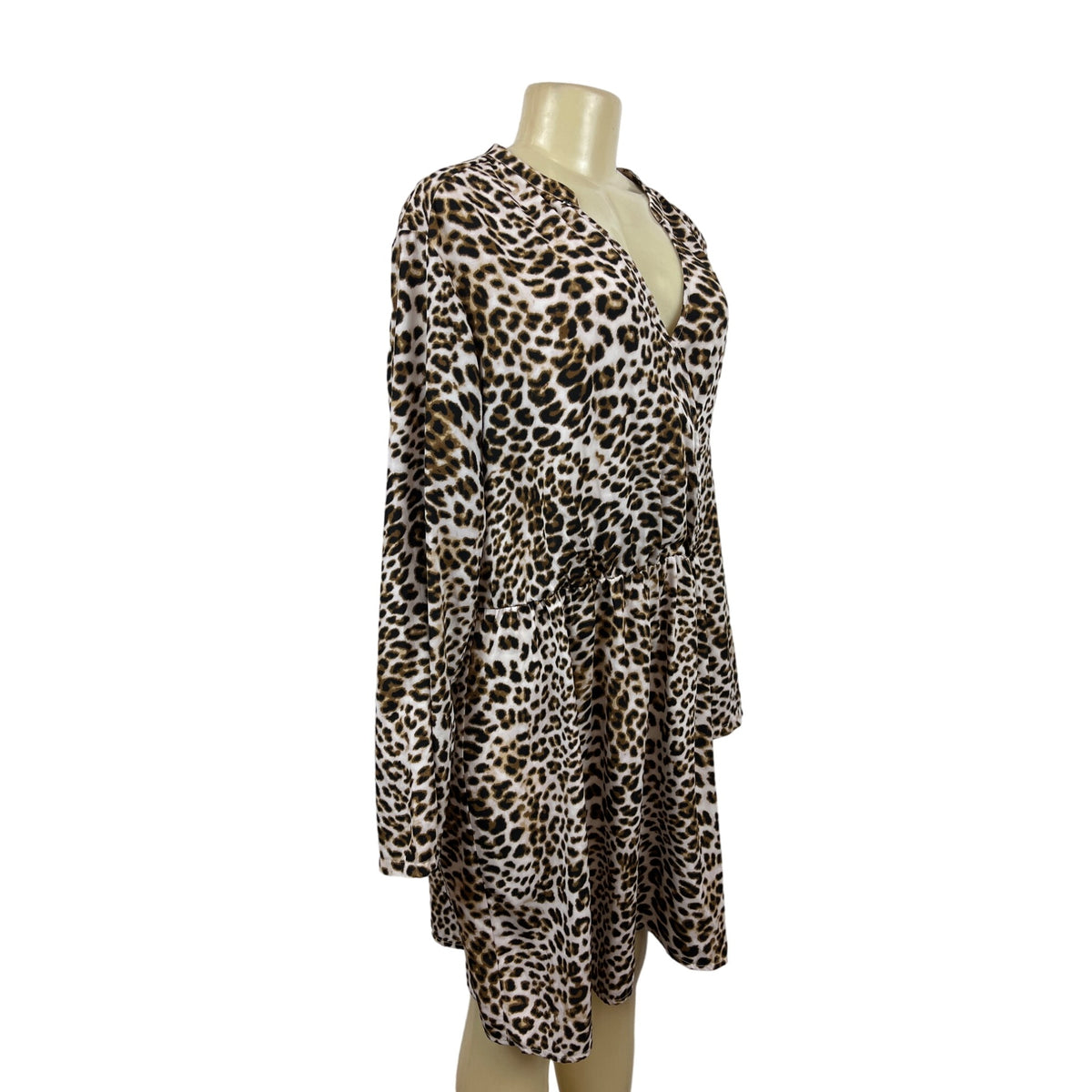 All in Favor Women's Leopard Print V Collar Loose Dress Size XL