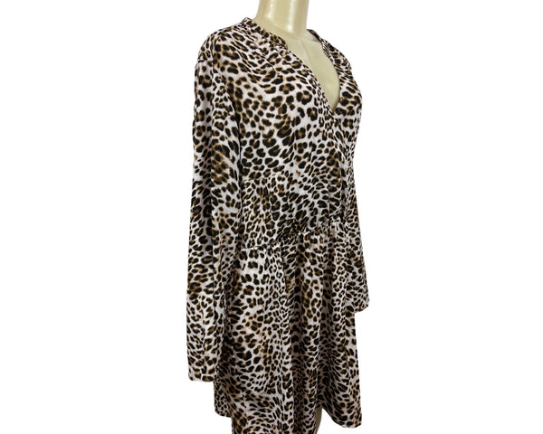 All in Favor Women's Leopard Print V Collar Loose Dress Size XL