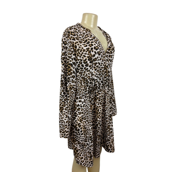All in Favor Women's Leopard Print V Collar Loose Dress Size XL