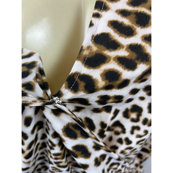 All in Favor Women's Leopard Print V Collar Loose Dress Size XL