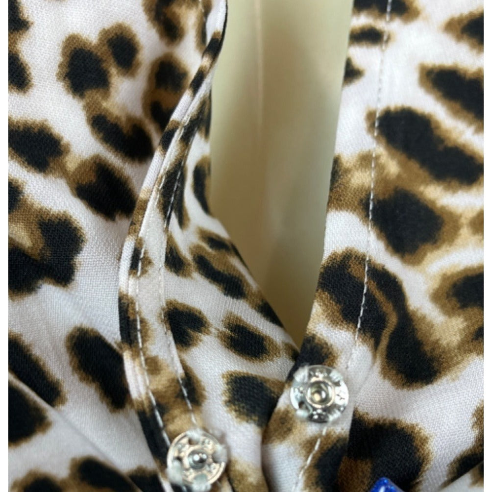 All in Favor Women's Leopard Print V Collar Loose Dress Size XL