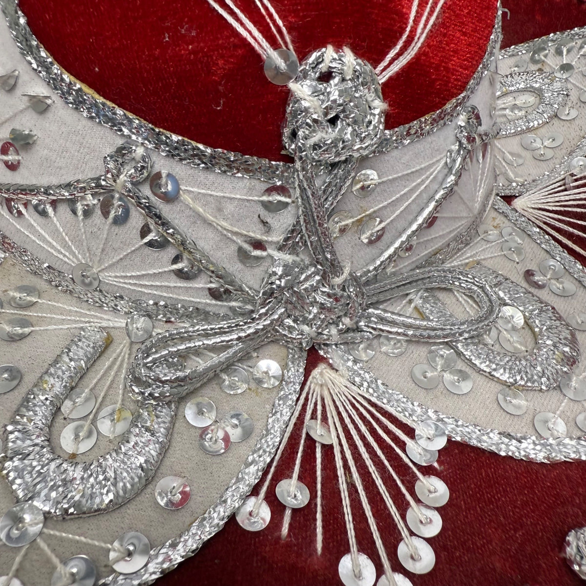 Pigalle Red & Silver Adult Mexican Sombrero Hat Velour Embroidered Traditional Festive