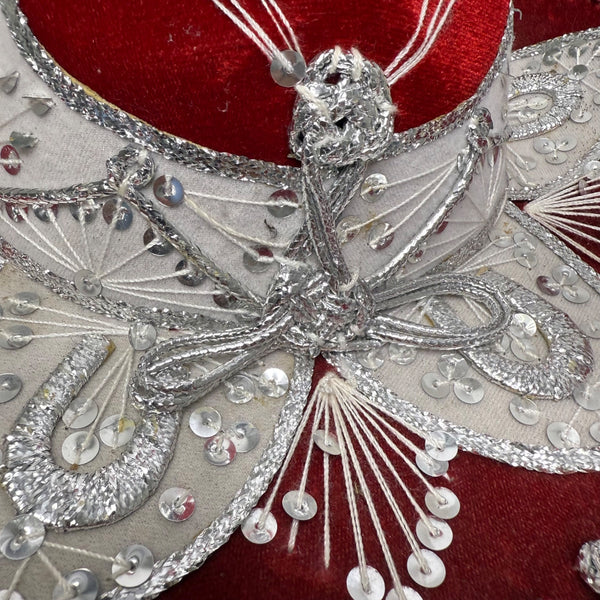 Pigalle Red & Silver Adult Mexican Sombrero Hat Velour Embroidered Traditional Festive