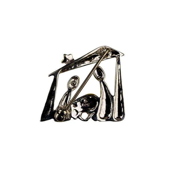 Sterling Silver & Gold 925 Nativity Brooch Pin Religious Christmas Theme Metal