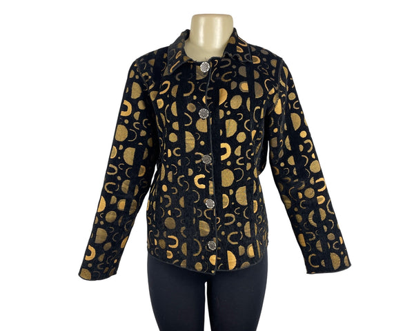 Women's Black & Gold Geometric Random Print Reversible Jacket