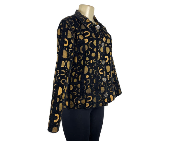 Women's Black & Gold Geometric Random Print Reversible Jacket