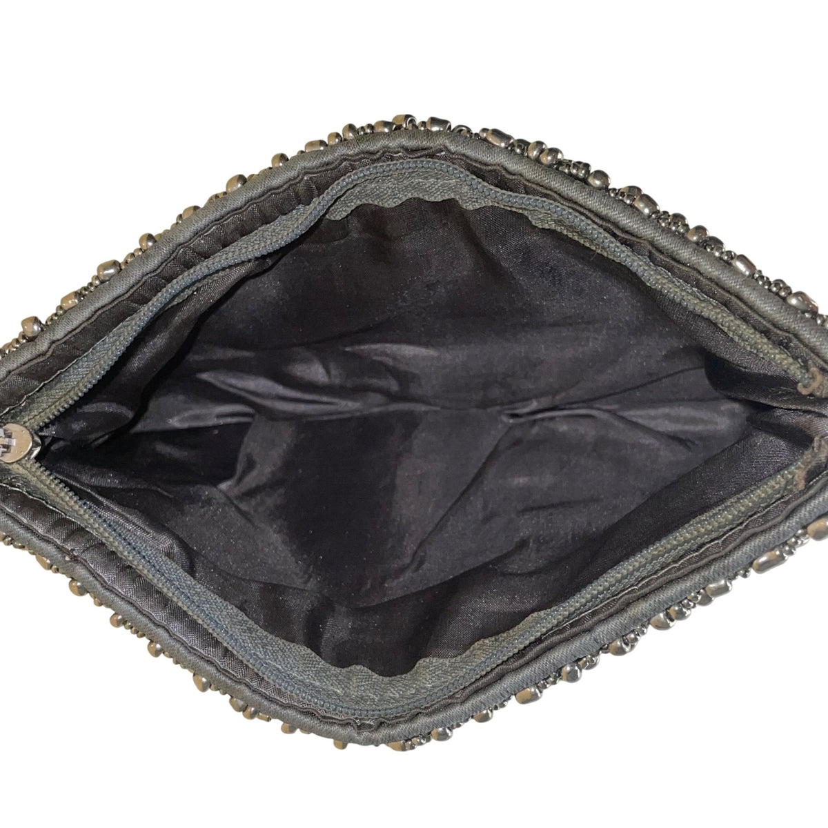 Black & Silver Beads With Zipper Closure Beaded Evening Clutch With Wristband