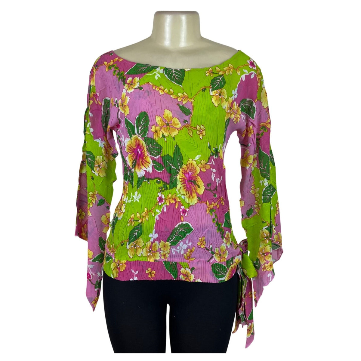 Women's Green and pink Floral Off Shoulder Blouse