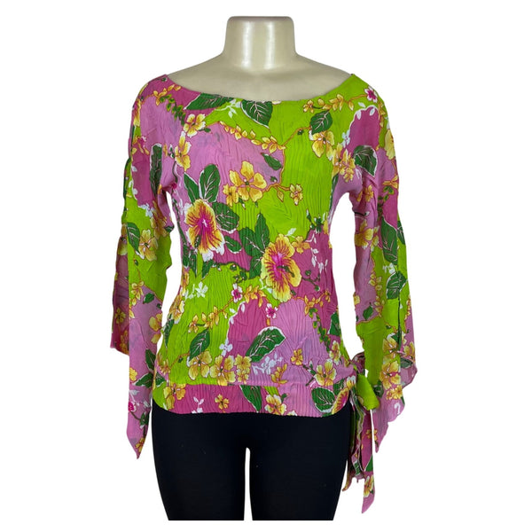 Women's Green and pink Floral Off Shoulder Blouse