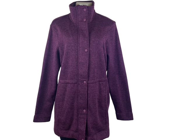 Lands’ End Women’s Plum Full-Zip Fleece Long Jacket W/High Collar Pockets Size M