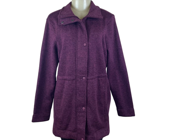 Lands’ End Women’s Plum Full-Zip Fleece Long Jacket W/High Collar Pockets Size M