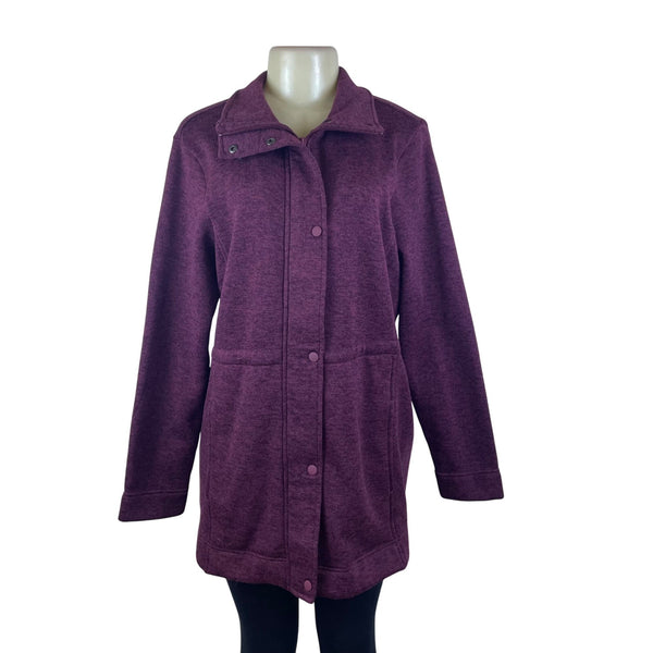 Lands’ End Women’s Plum Full-Zip Fleece Long Jacket W/High Collar Pockets Size M
